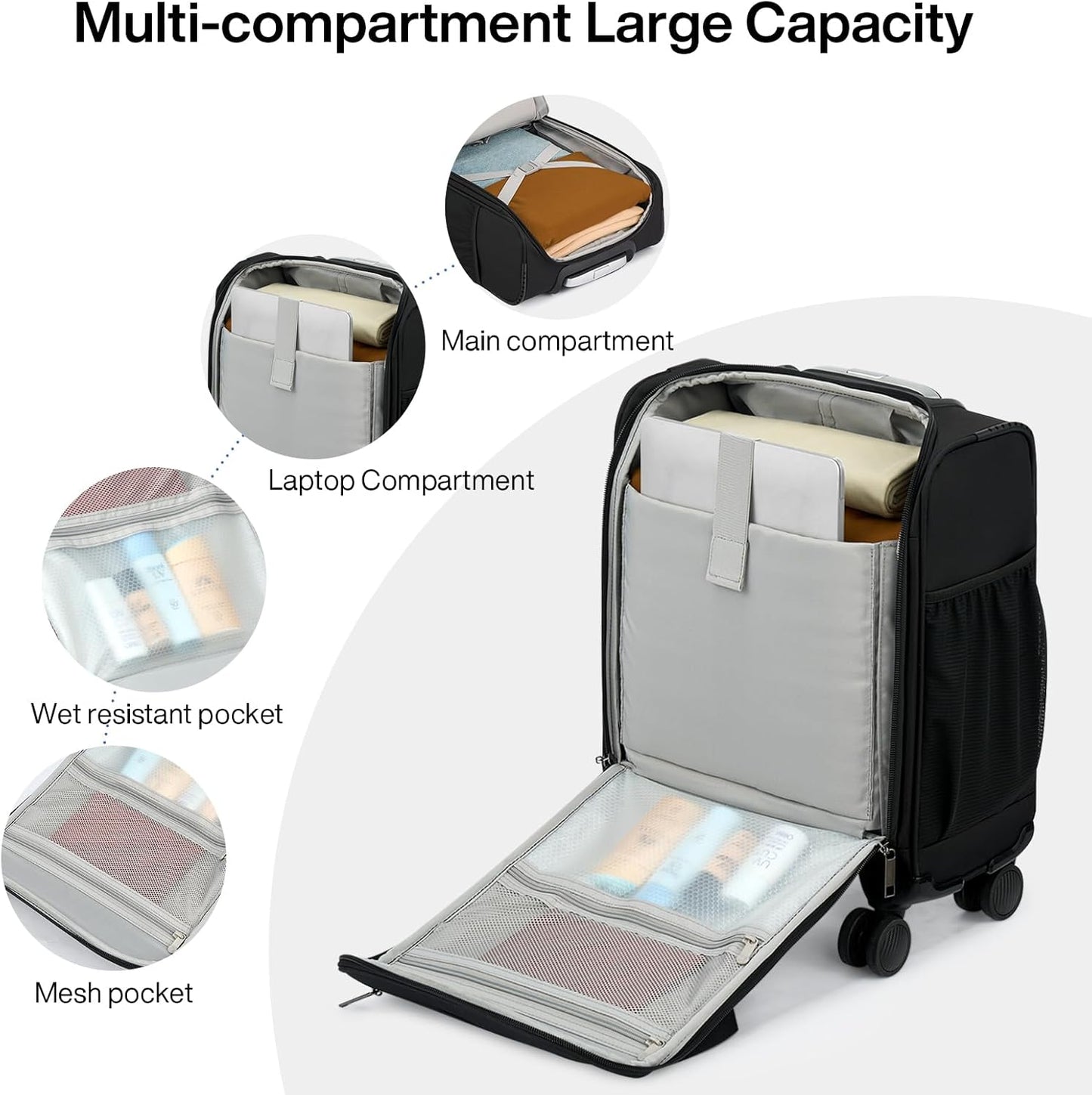 MILADA Carry On Luggage Airline Approved 16 Inch Underseat Small Suitcases with Wheels Softside Travel Luggage Personal Item Overnight Bag Business Mini Suitcase for Women and Men, Black