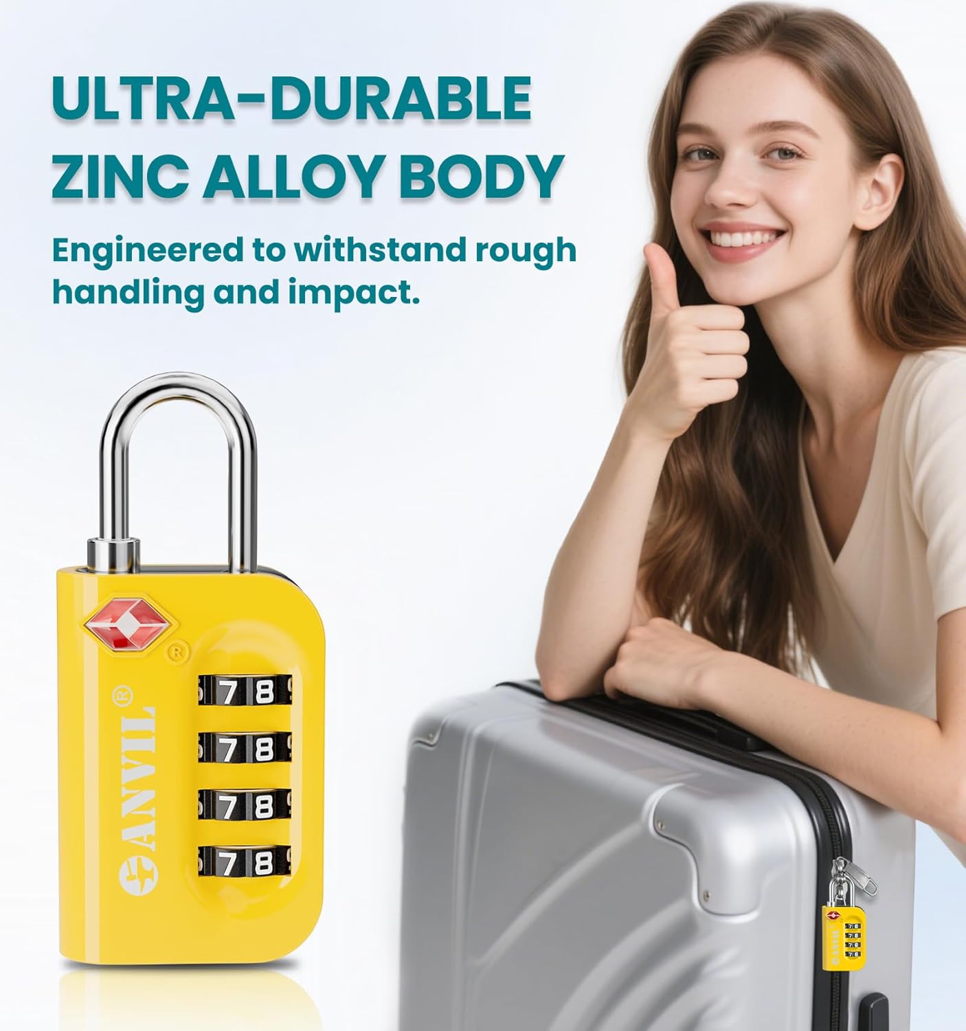 ANVIL TSA Approved Luggage Lock - 4 Digit Combination, 10,000 Combinations, Easy-Read Password
