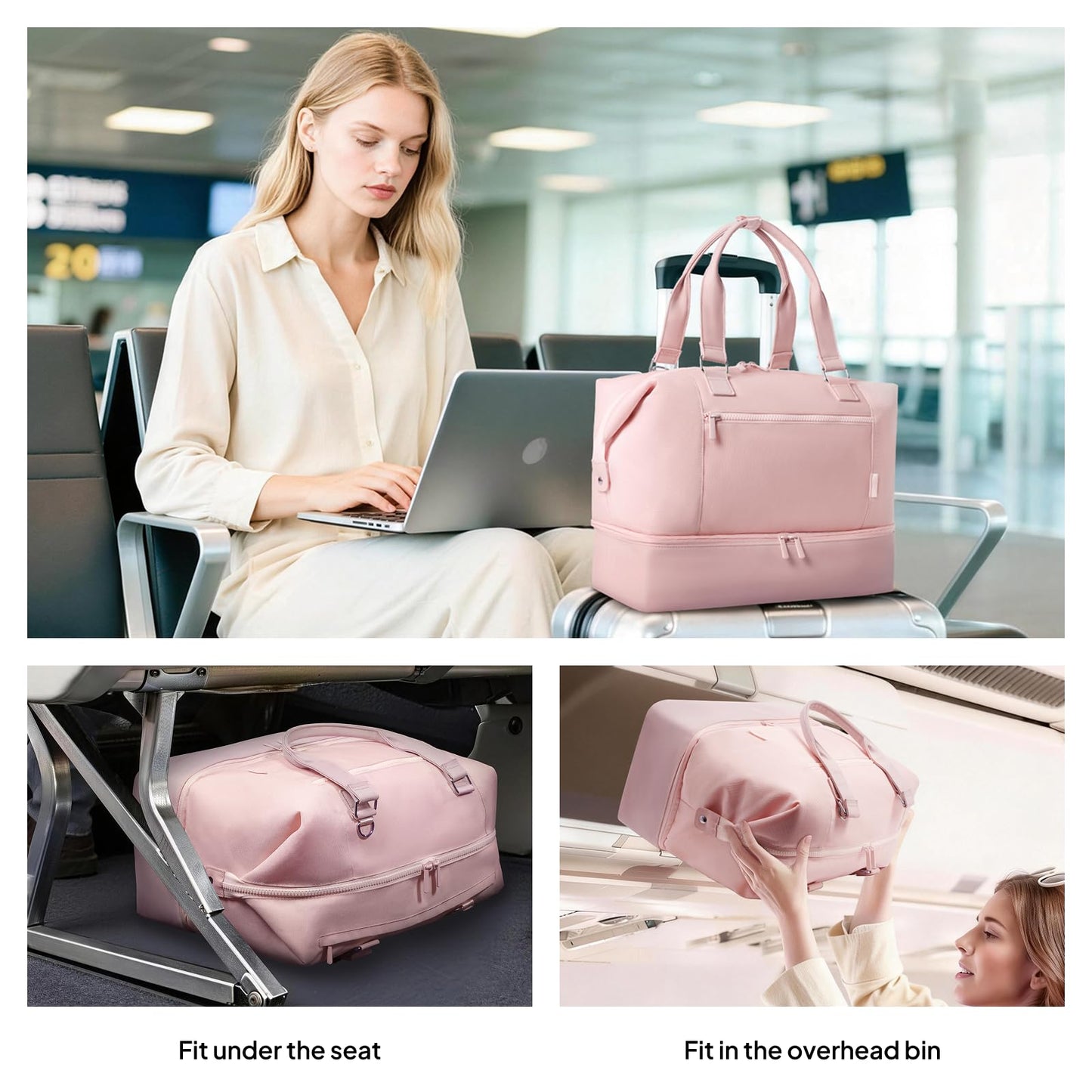 Travel Duffle Bag for Women, 40L Weekender Bags Airline Approved Carry On with Shoe Compartment &