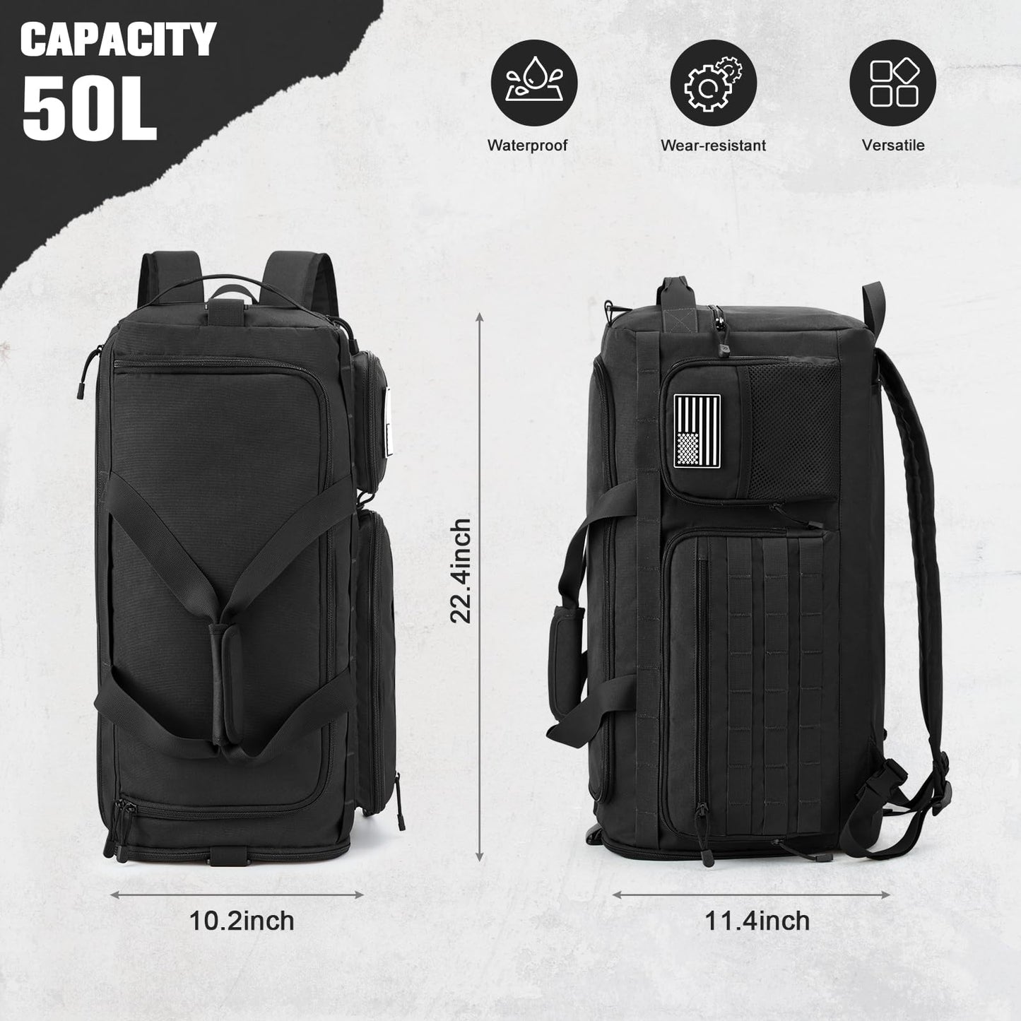 G4Free 3-in-1 Duffle Bag Travel Gym Sports, Large Tactical Duffel Backpack