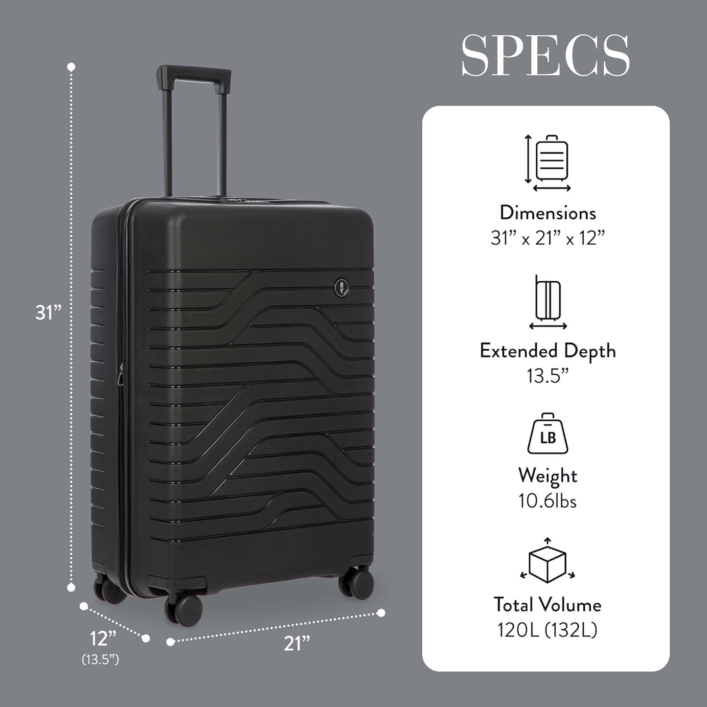 Bric's B|Y Ulisse Spinner Suitcase, Expandable Hard Shell Luggage with TSA Lock and Smooth 360° Wheels 30" – Black