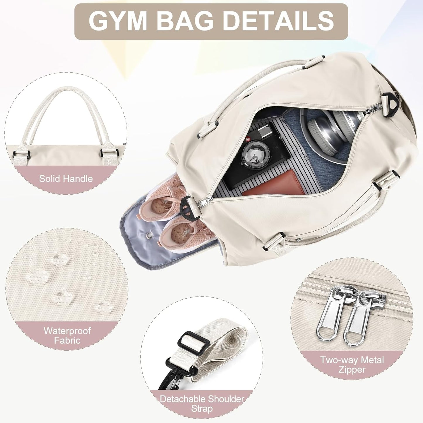 Gym Bag for Women Men with Shoes Compartment and Wet Pocket,Sport Swimming Yoga Bag,Waterproof