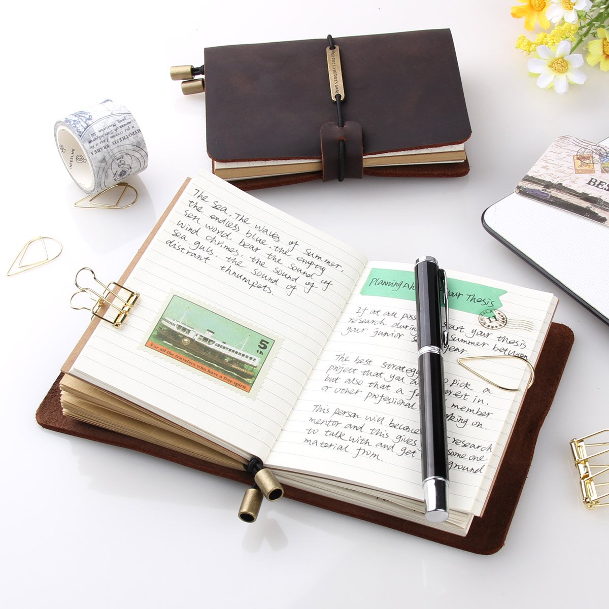 Robrasim Refillable Handmade Travelers Notebook, Leather Travel Journal Notebook for Men & Women
