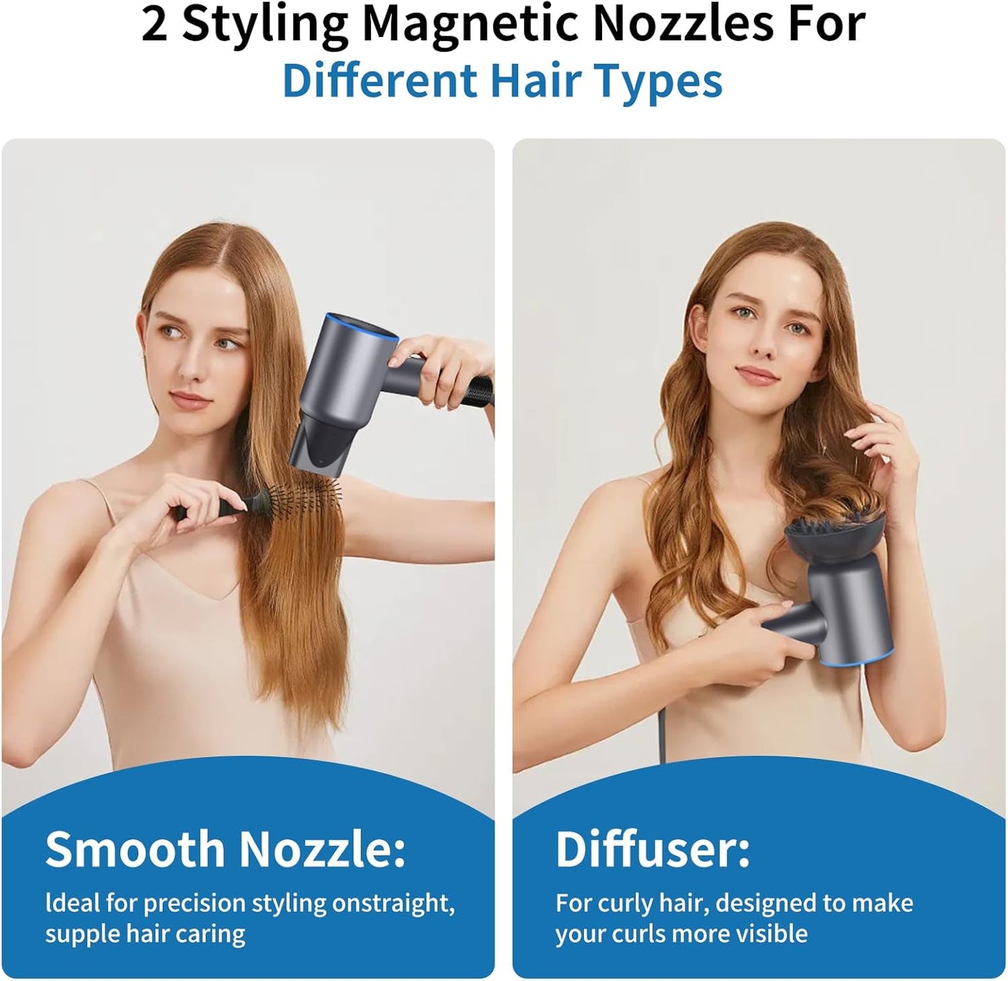High Speed Hair Dryer,200 Millions Negative Ionic Blow Dryer,Powerful 1500W Fast Drying Low Noise Blow Dryer,Temperature-Control Hairdryer with Diffuser & Nozzle (Gray)