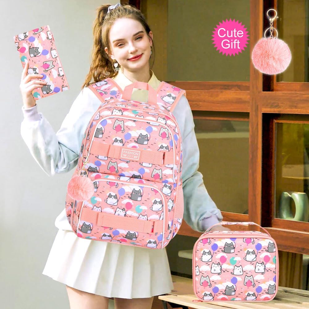 UFNDC Backpack for Girls, 17.5" Water Resistant Cat Galaxy Tie-Dye School Backpacks, Teens Bookbag for Women College Middle