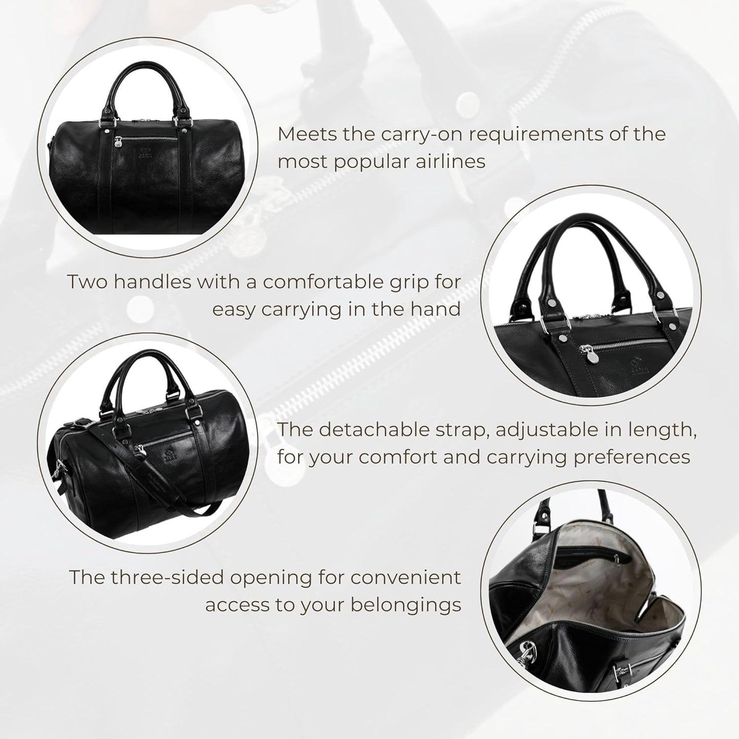 Full Grain Leather Small Duffel Bag Gym Bag Weekender Overnight Unisex Brown - Time Resistance