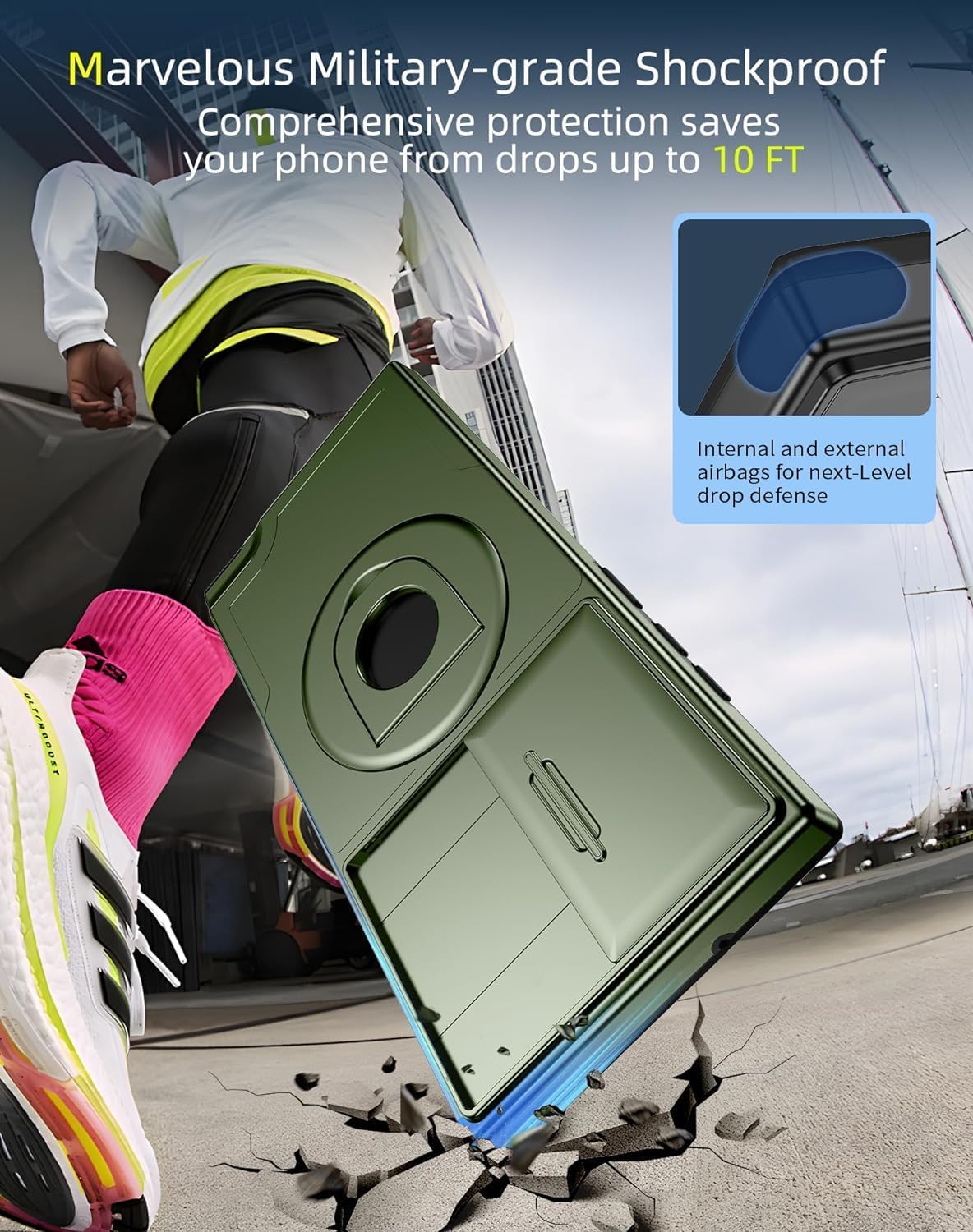 for Samsung Galaxy S22 Ultra Case Magnetic Compatible with MagSafe Wireless Charging,with Screen Protector,Built-in Stand Ring+Camera Cover Anti-Scratch Shockproof Heavy Duty Protection Green