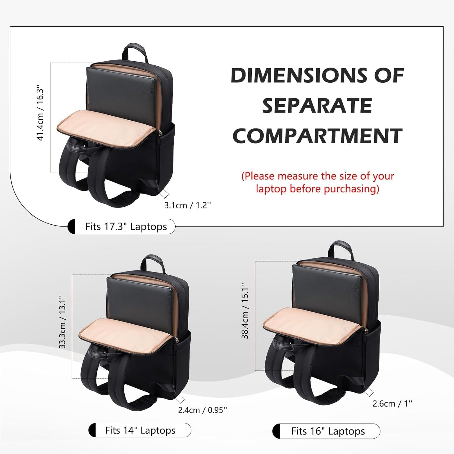 Slim Laptop Backpack for Women, Lightweight Business Backpack for Women Computer Bag Purse for Commuting, Fit 17.3 Inch, Black