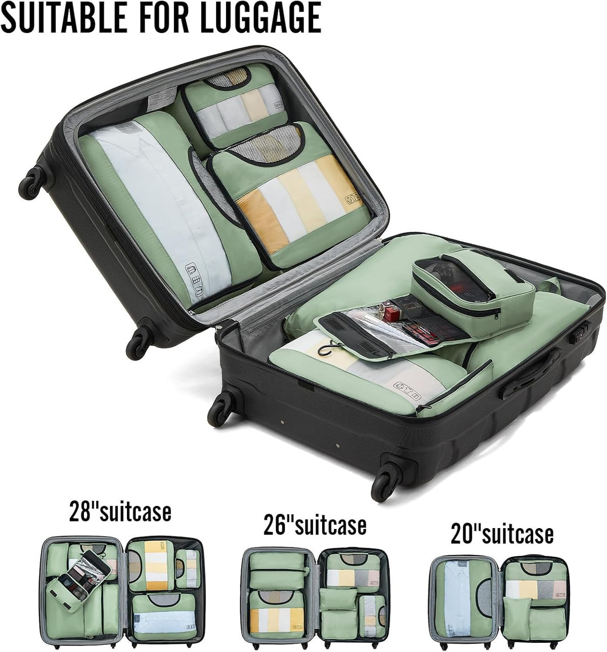 Veken 8 Set Packing Cubes for Travel Essentials, Suitcase Organizer Bags in 4 Sizes, Carry-On