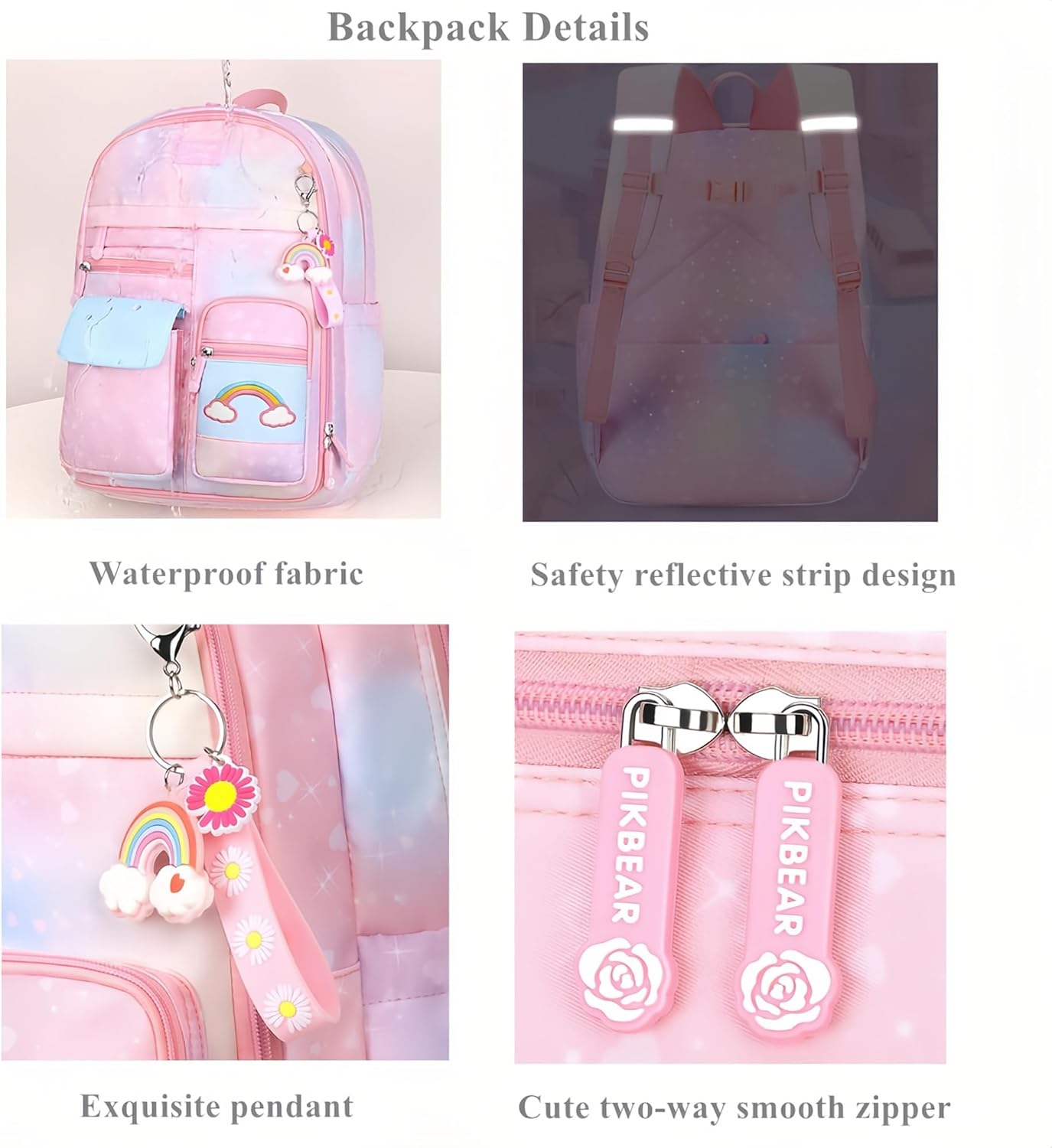 Gradient Kids Bookbag with Compartments - Cute Backpacks for Elementary School Girls