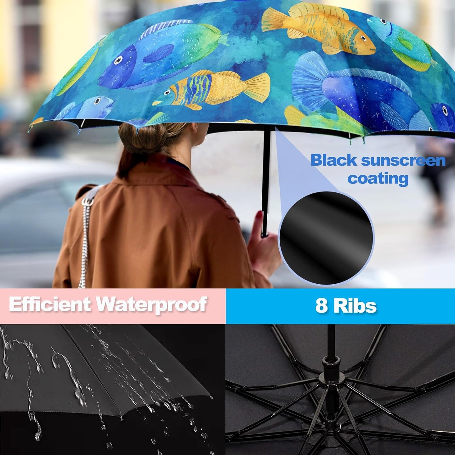 Small Travel Folding Umbrella for Girl, Portable, UV, SunShade, Compact, Automatic, Rain & Wind