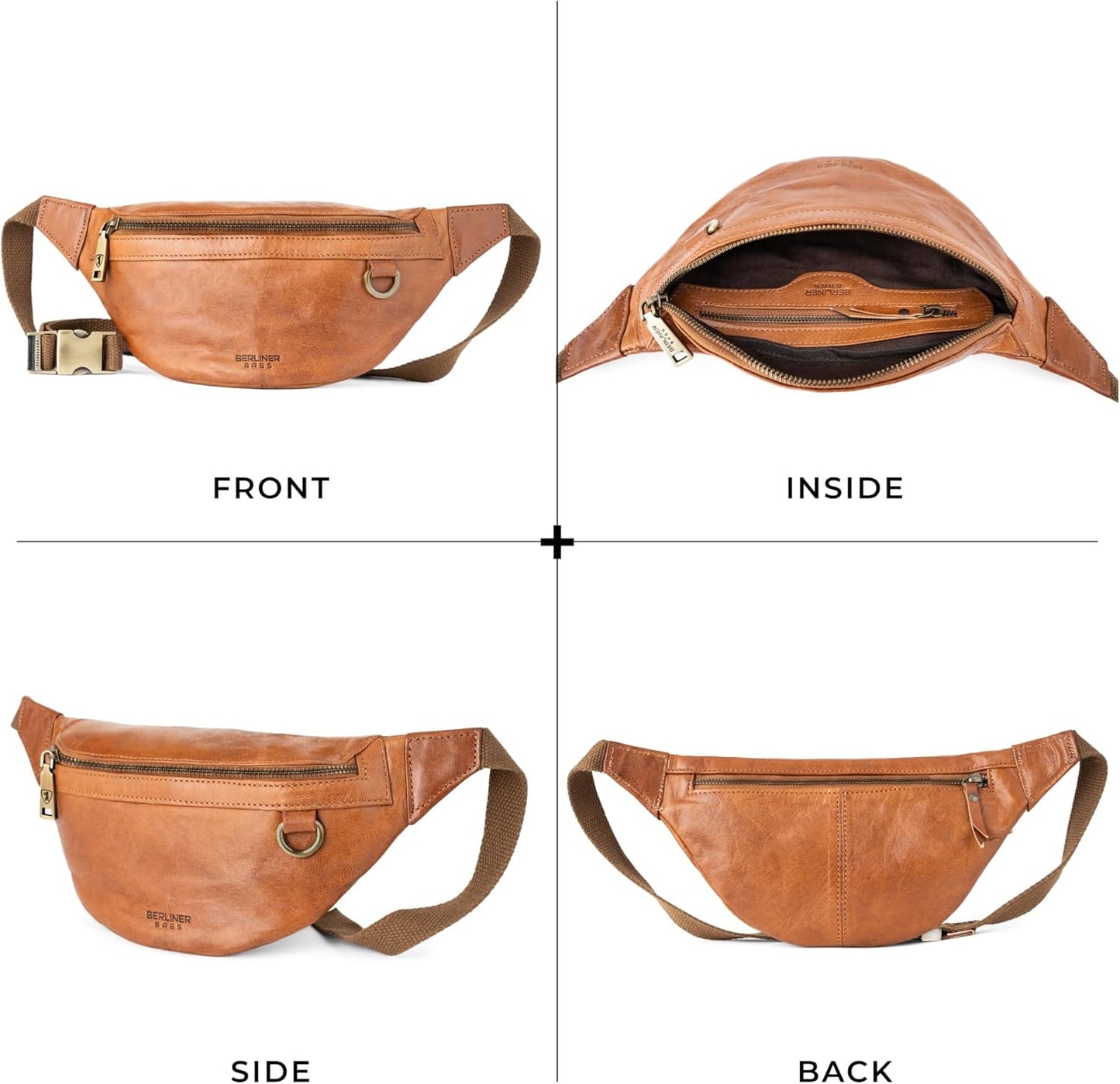 Berliner Bags Vintage Genuine Leather Fanny Pack Turin, Belt Bag, Crossbody Sling Bag for Men and Women - Brown