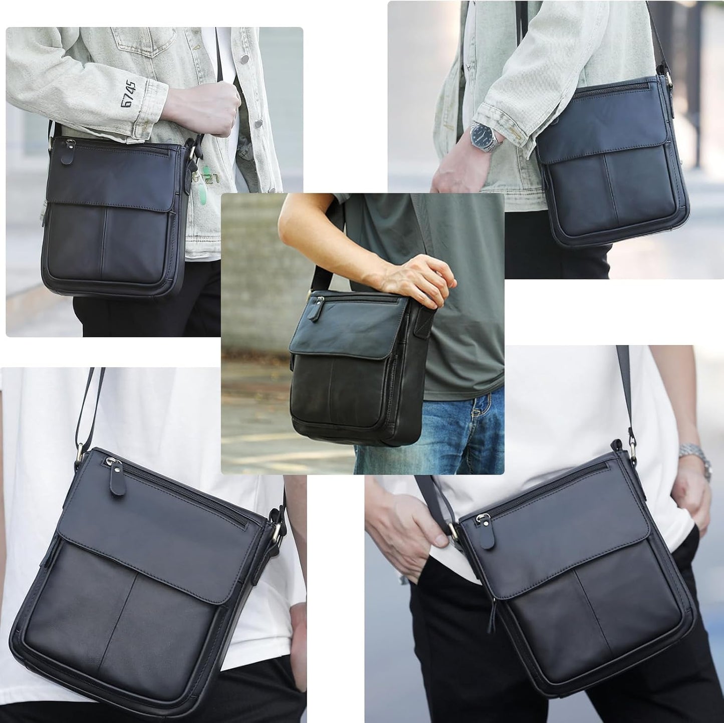 Genuine Leather Messenger Crossbody Shoulder Bag for Men, Man Purse Satchel Travel Handbag Work Business