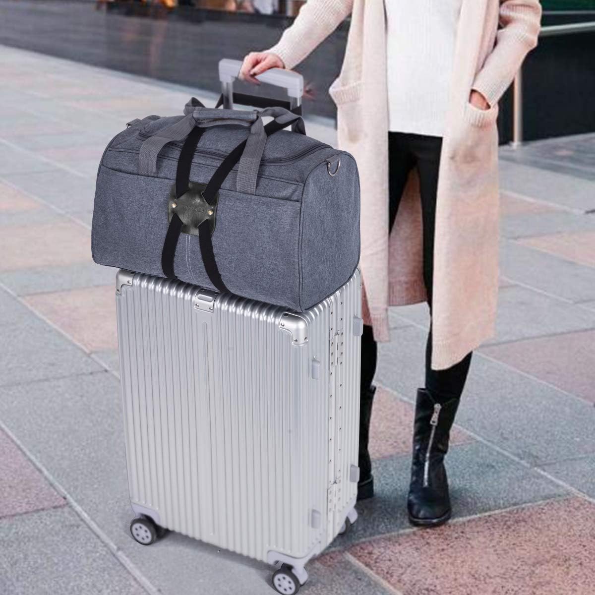 Luggage Straps for Suitcases,Travel Belt for Luggage Over Handle, Adjustable High Elastic Luggage Straps for Suitcases TSA Approved for Connecting Your Luggage (Black)