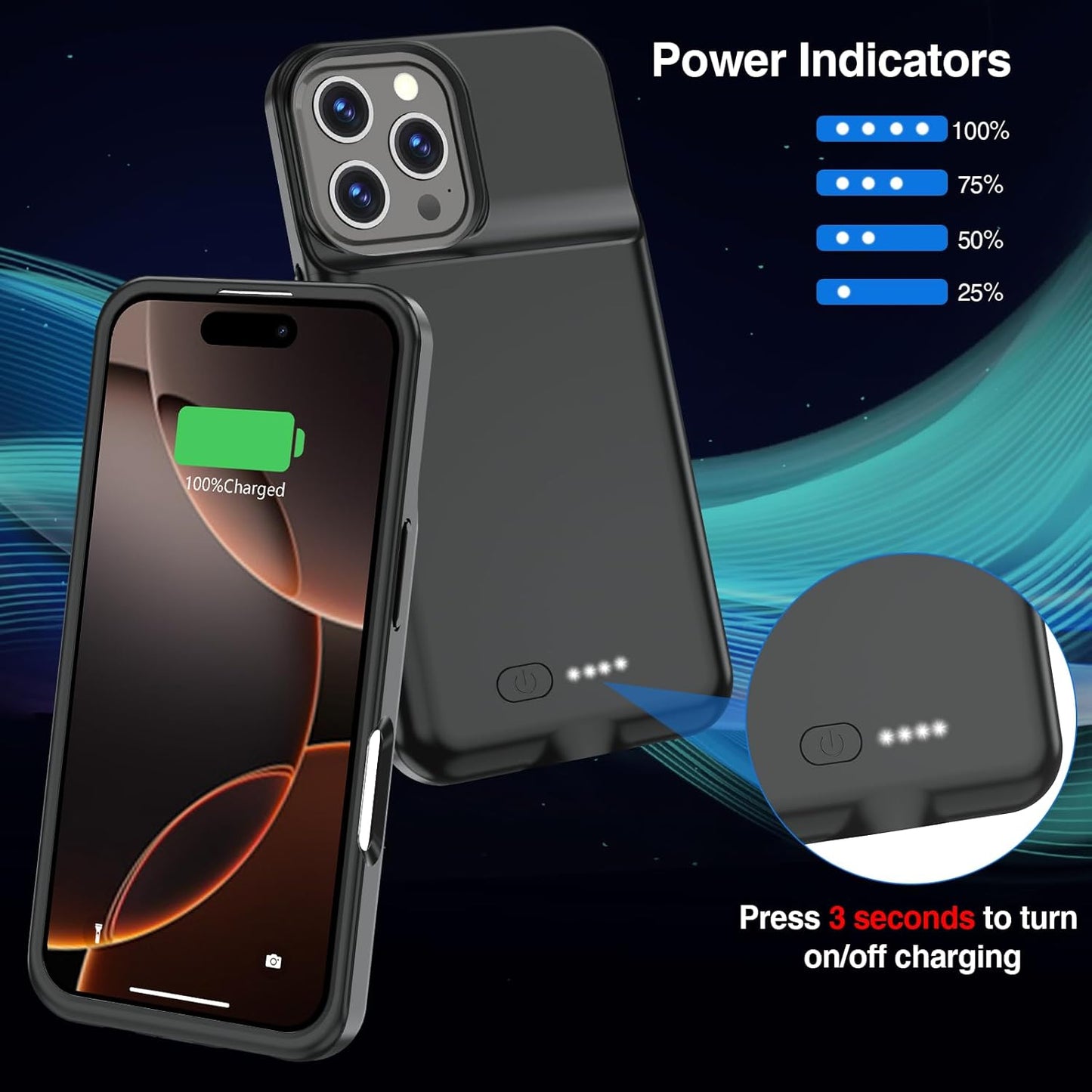 GIN FOXI Battery Case for iPhone 16 Pro Max, Charging Cases Charger 8500mAh Ultra-Slim Lightweight Battery Pack Rechargeable Anti-Fall TPU Juice Box for iPhone 16 Pro Max (6.9 inch) Black