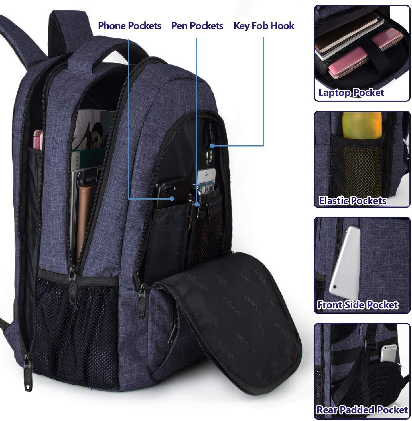 MATEIN Large College Backpack, Sturdy Computer Backpack with USB Charging Port Fits 17 inch