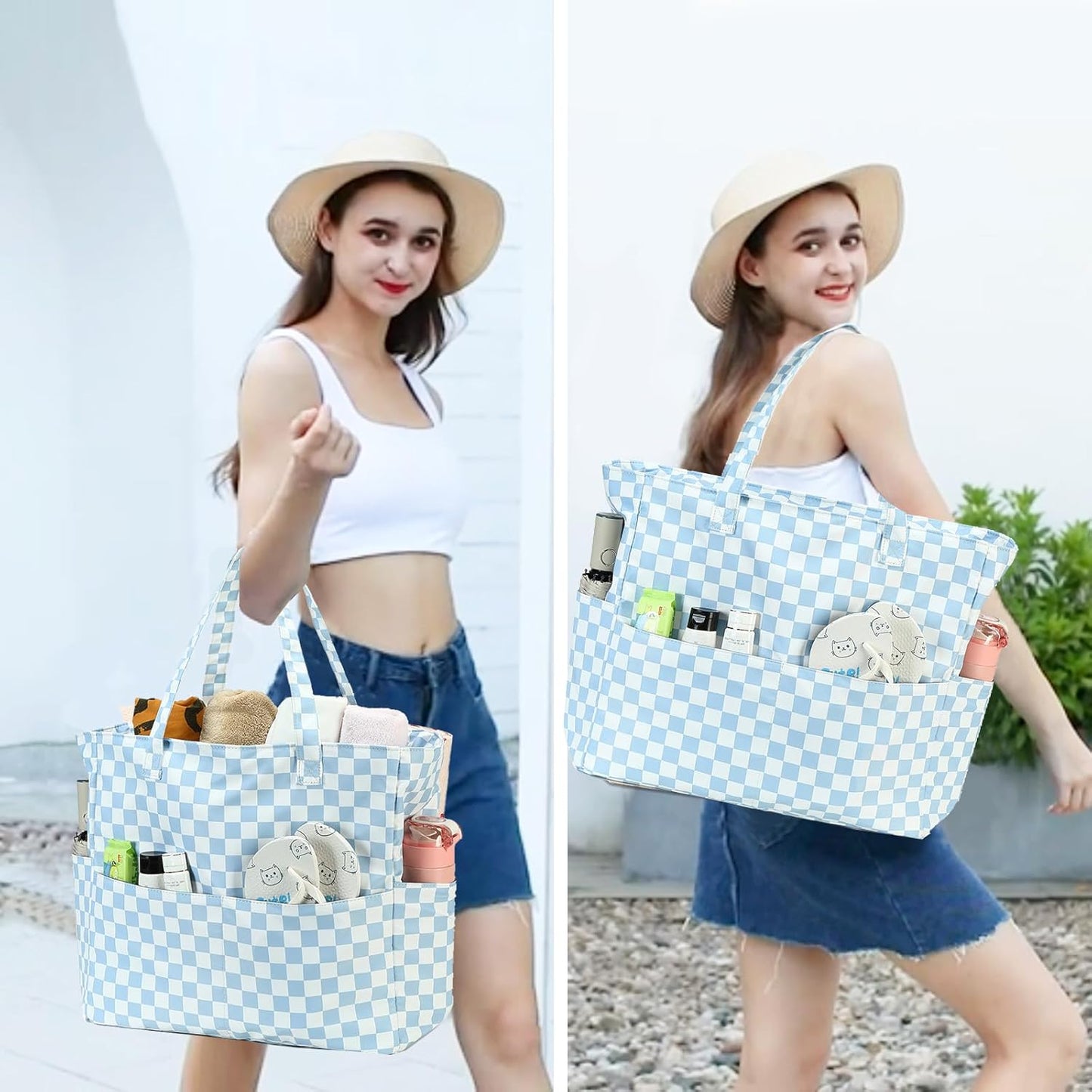Bluboon Waterproof Beach Tote Pool Bags for Women Ladies Extra Large Carry On Bag With Wet Compartment for Weekender Travel