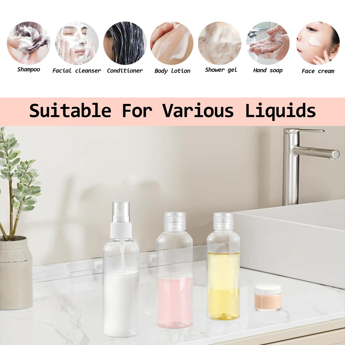 Ninsula 8Pcs Travel Bottles Set, TSA Approved Travel Size Toiletries, Reusable Leak Proof Cosmetic