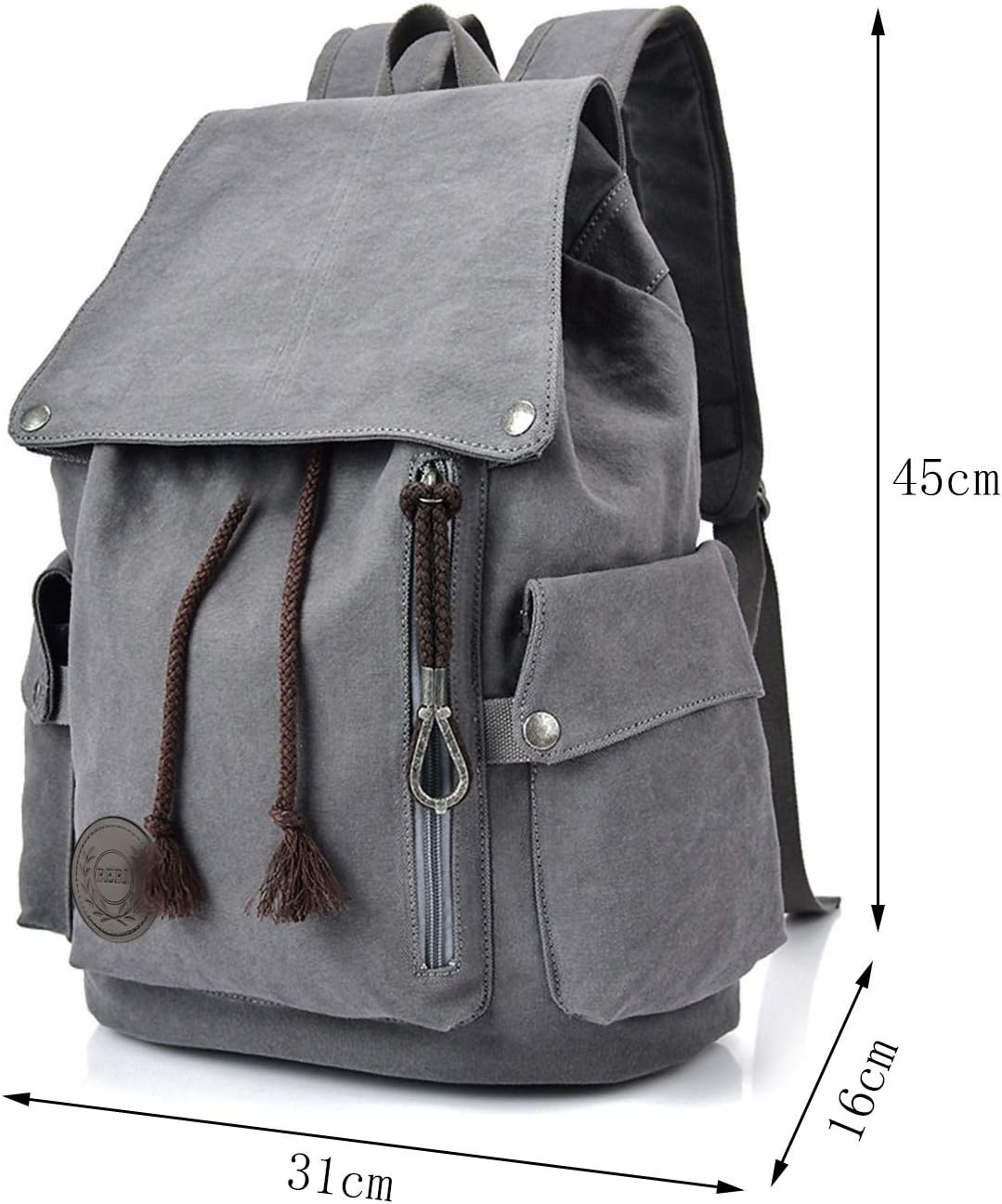 Canvas Backpack Vintage Backpack Grey Daypack for Men Women Laptop Travel Rucksack