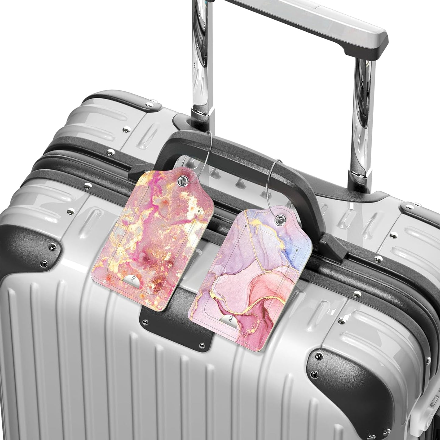 4 Pack PU Leather Luggage Tags for Suitcase, Travel Cruise Luggage Tag with Privacy Flap, Name ID Label and Metal Loop for Women Men Baggage Handbag School Bag Backpack, Watercolor Flowers