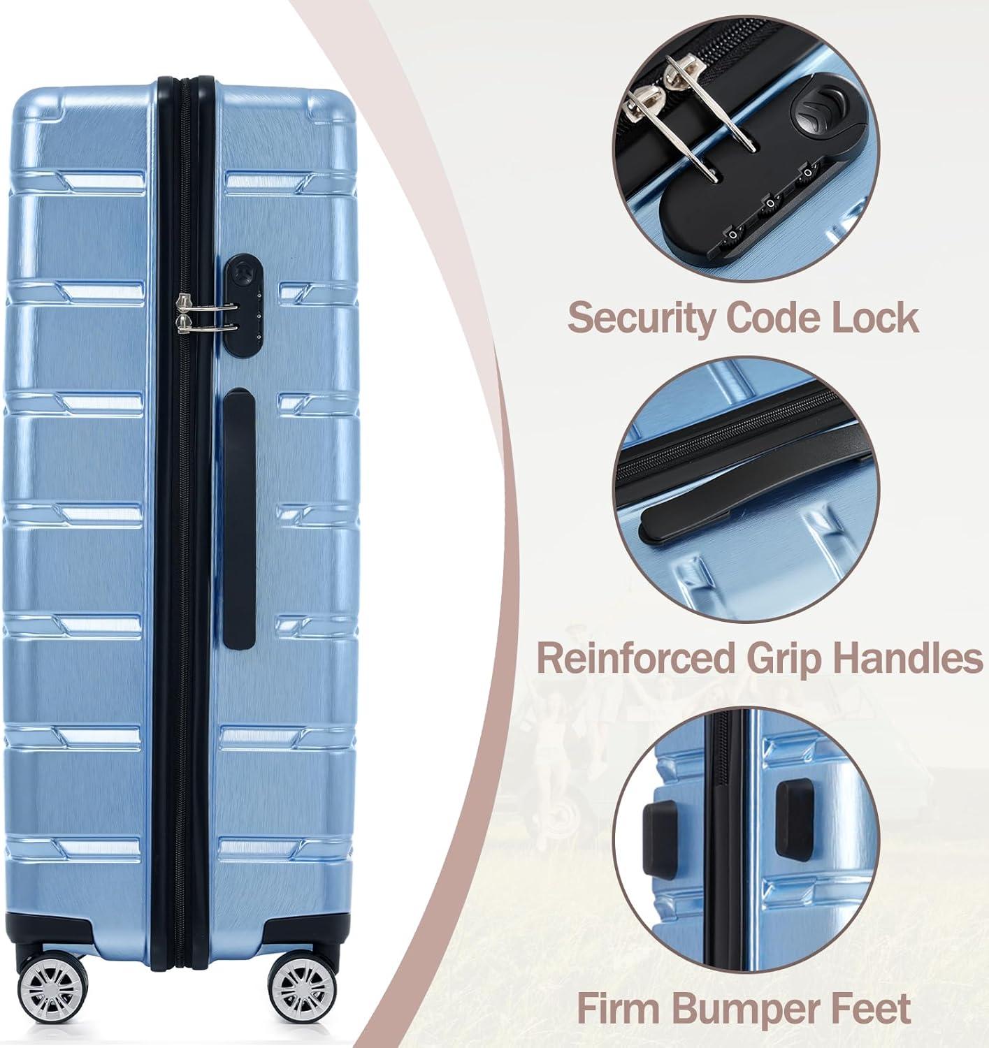 Merax Hardshell 3 Piece Luggage Set with Spinner Wheels, Light Blue, 20/24/28 Inch