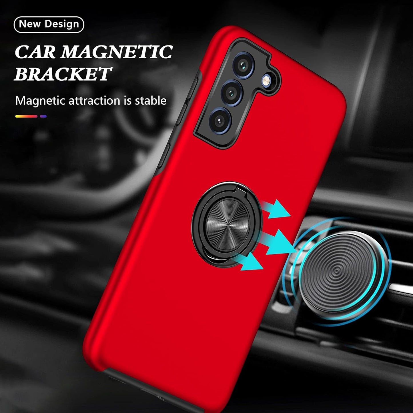 Galaxy S21 FE 5G Case with Nano Explosion-Proof Film - 2 Pack Military Grade Double Shockproof Invisible Kickstand Case - Red