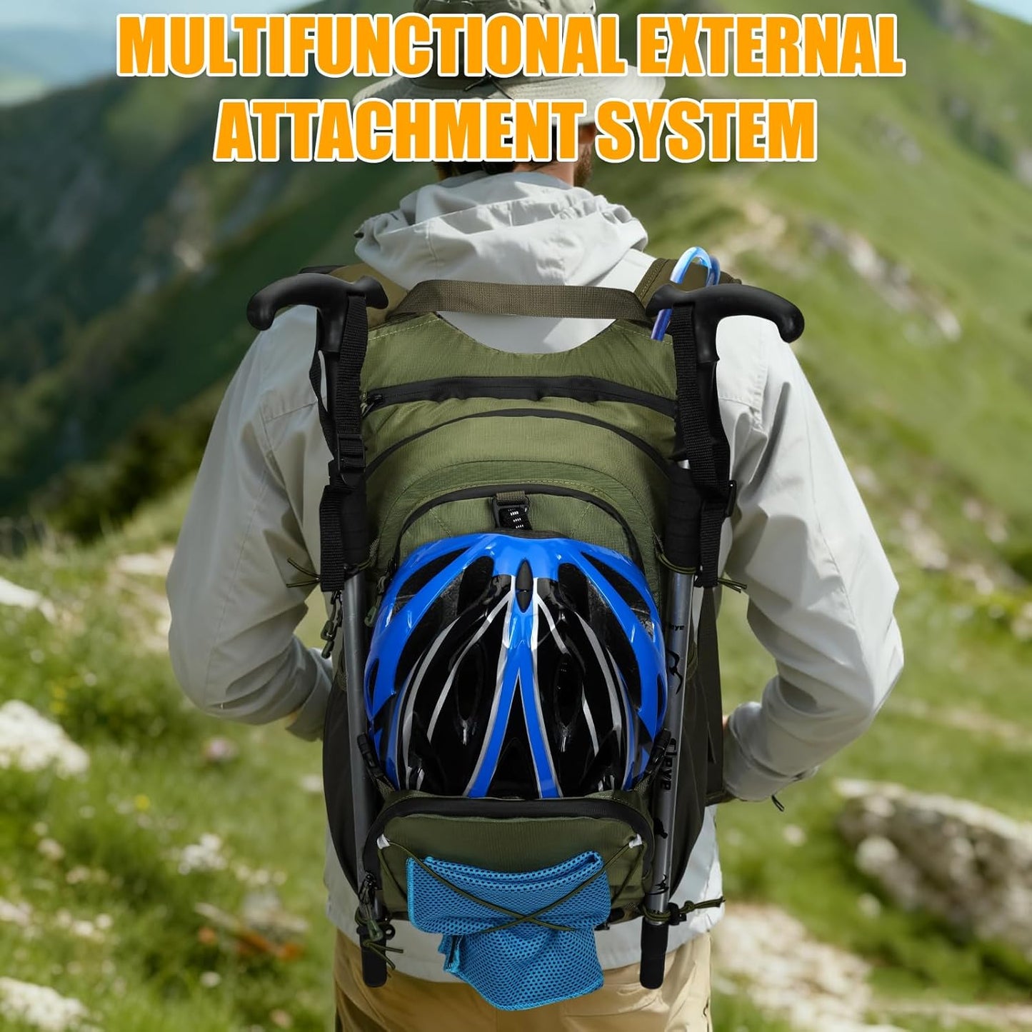 Hydration Backpack 22L, Hiking Backpack with 2L Leakproof Bladder, Sewn-in Rain Cover, Insulated Compartment for Men & Women Running, Cycling, Camping