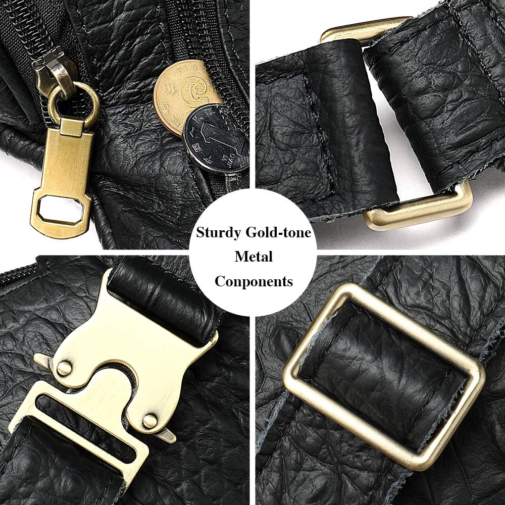 Genuine Leather Fanny Pack large capacity Crossbody Waist Bag with Zipper phone Pockets crocodile black