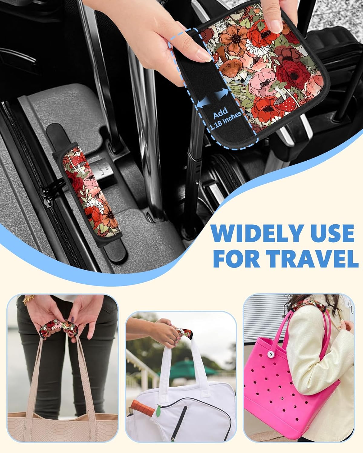 Slohif Luggage Handle Wrap 3Pcs Suitcase Identifier - Bag Strap Cover For Bogg Travel Accessories Easy Identification Bright Marker Sleeve Grips Comfort Neoprene Concealed Tag For Airport, Mushroom