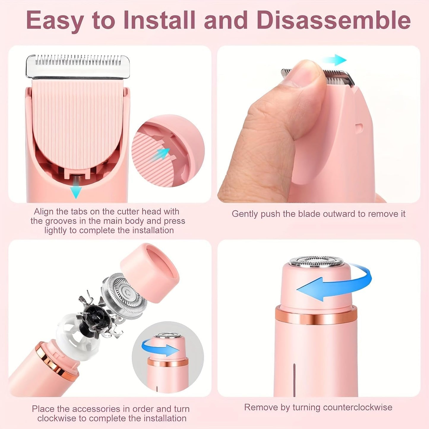 Electric Razor for Women, Rechargeable Hair Remover, Portable and Safe Lady Razor, 2 in 1 Double-Headed Waterproof Wet and Dry, Electric Bikini Trimmer for Women (Pink-2pcs)