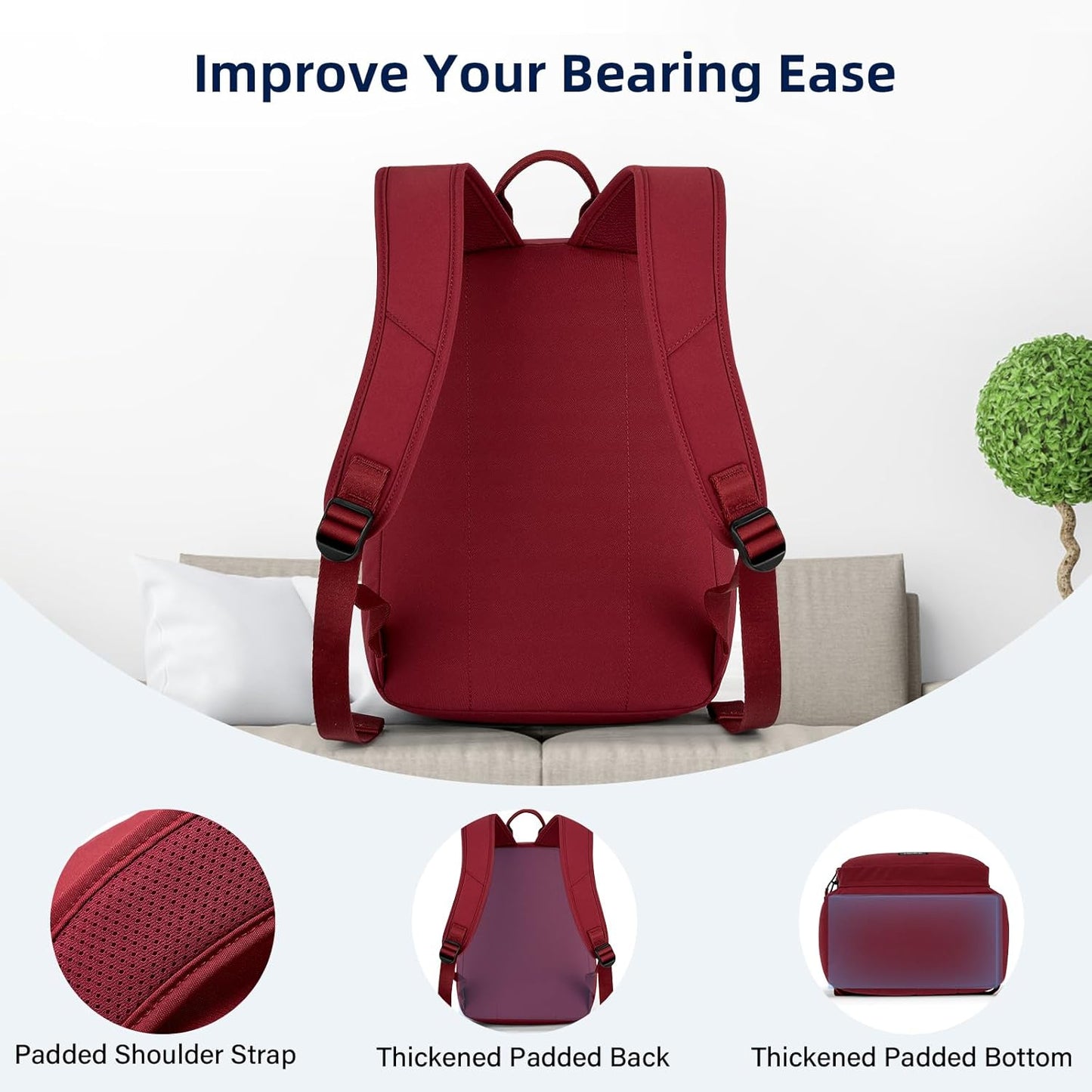 Carry On Travel Backpack For Men Women, 13 Inch Small Mini Work Bag Personal Item Backpacks, Camping Back Pack Lightweight Hiking Daypack For Office Nurse Commuter (Burgundy)