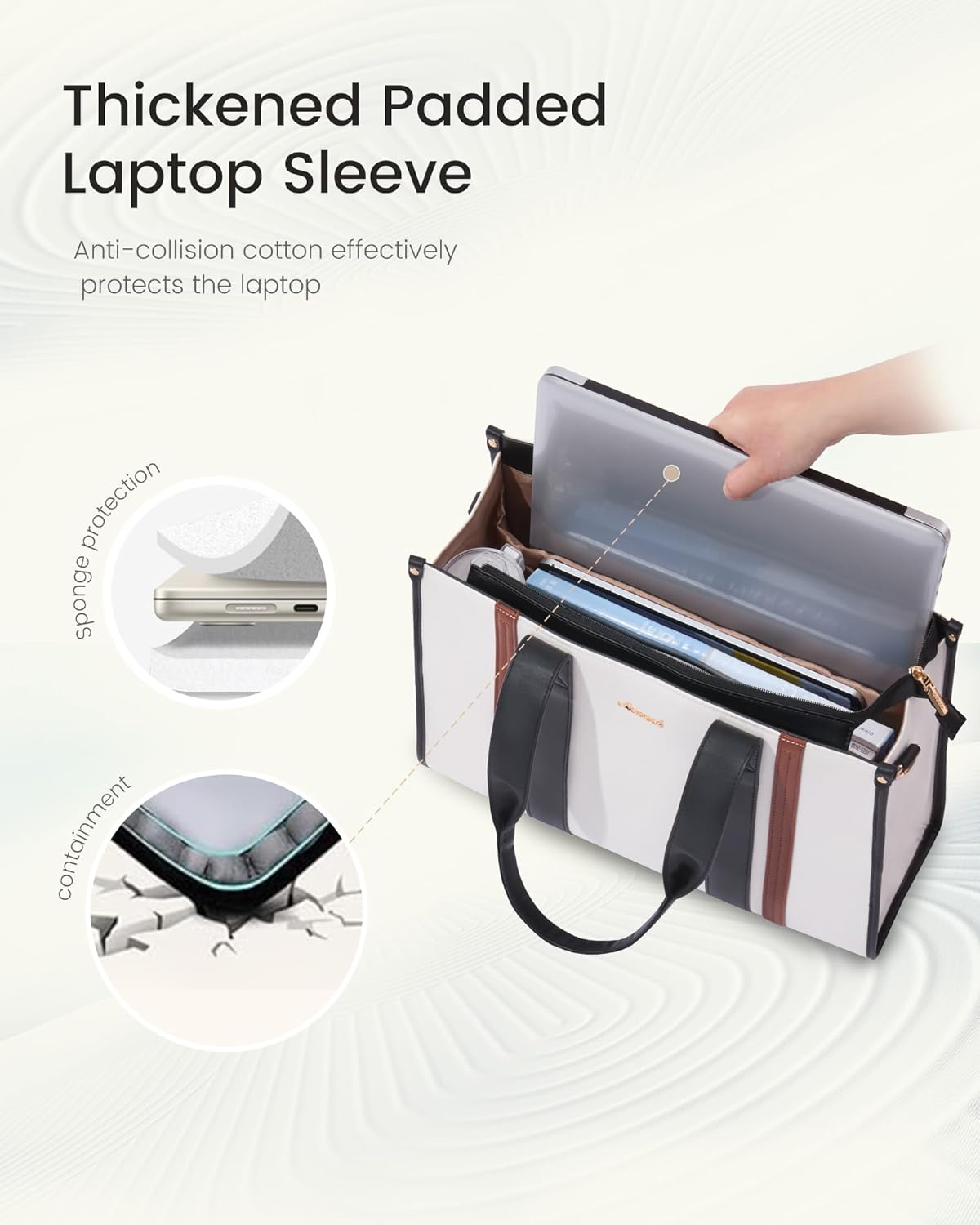LOVEVOOK laptop bag for women 17 inch large canvas work tote bags with Clutch Purse water resistant computer bags for laptops for women Business Office Travel college Casual, Black White Brown