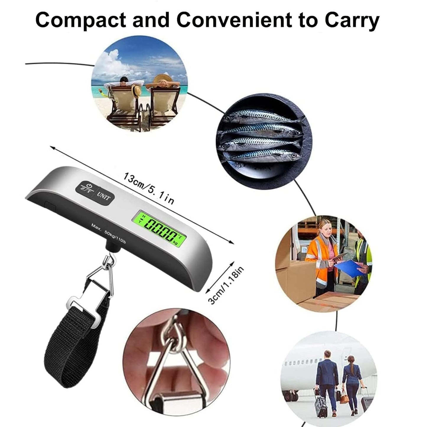 Digital Luggage Scale, Handheld Suitcase Scale with Backlit LCD Display, 110 lbs/50kg Portable Baggage Weighing Scale with Temperature Sensor for Travelers