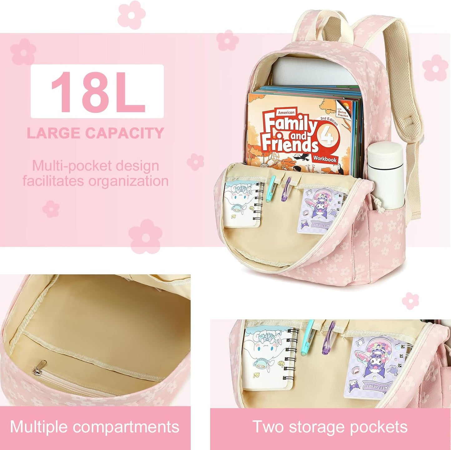 LEDAOU School Backpack Teen Girls Lightweight Bookbag Elementary Middle School Backpacks College