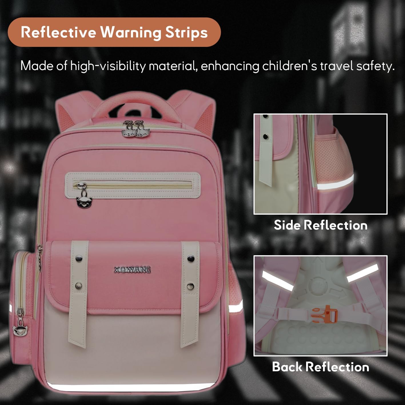 Kids Backpack for Kids, Lightweight Waterproof Pink White Backpack for School, Kindergarten Elementary School Students Boys & Girls Backpack with Safety Whistle and Includes a Detachable Waist Belt