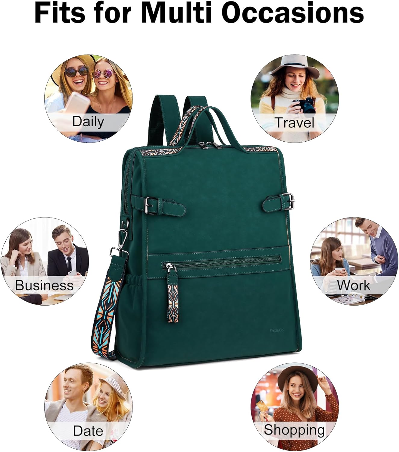 FADEON Leather Laptop Backpack for Women, Designer Ladies Work Travel Computer Backpack with Laptop Compartment Suede Green
