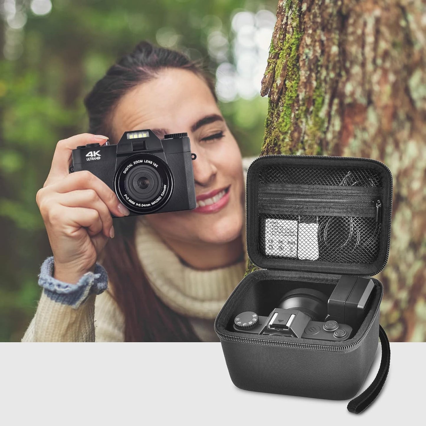 Vlogging Camera Case Compatible with for Duluvulu/for VJIANGER/for JGIPL/for TEBNGIHNM 4K Digital Cameras for Youtube. Vlog Camera Carrying Storage for Lens, Cable and Other Accessories (Box Only)