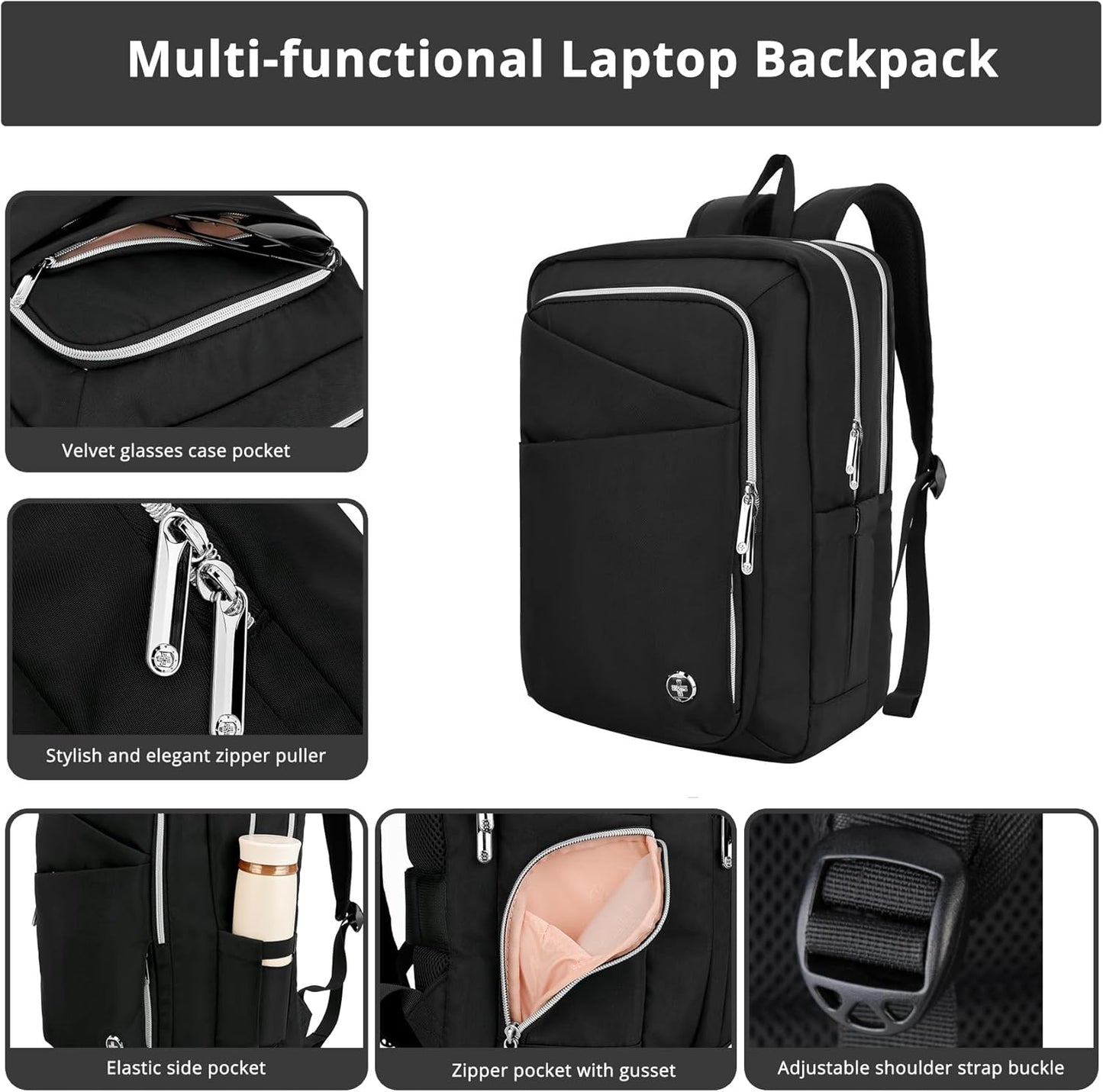 Swissdigital Design Laptop Backpack for Women,Travel Backpack with USB Charging Port,Fits 15.6 Inch School Computer Backpacks for Work Business,Platinum | KATY ROSE