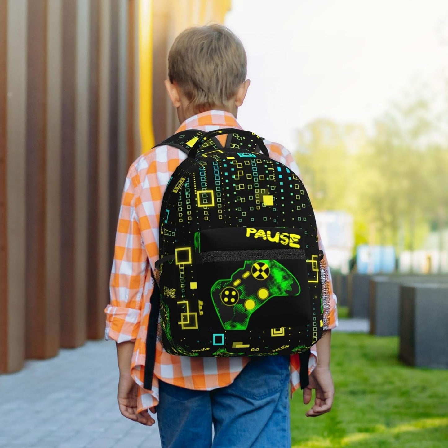 Green Gaming Kids Backpack for Boys Girls Gamepad Elementary Schoolbag Kindergarten Gamer Bookbags Preschool Toddler Book Bags Travel Bag Hiking Camping Rucksack Daypack for Back to School Gifts