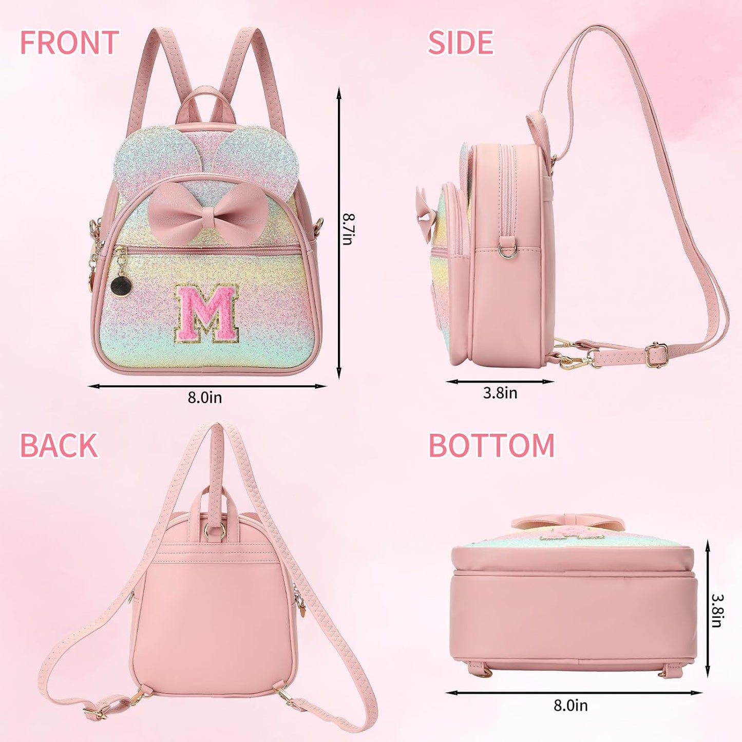 Christmas Birthday Gift for 2 3 4 5 6 7 8 9 10 Year old Girls Personalized Initial Mini Backpack Purse for Toddler Kids-Shine-M