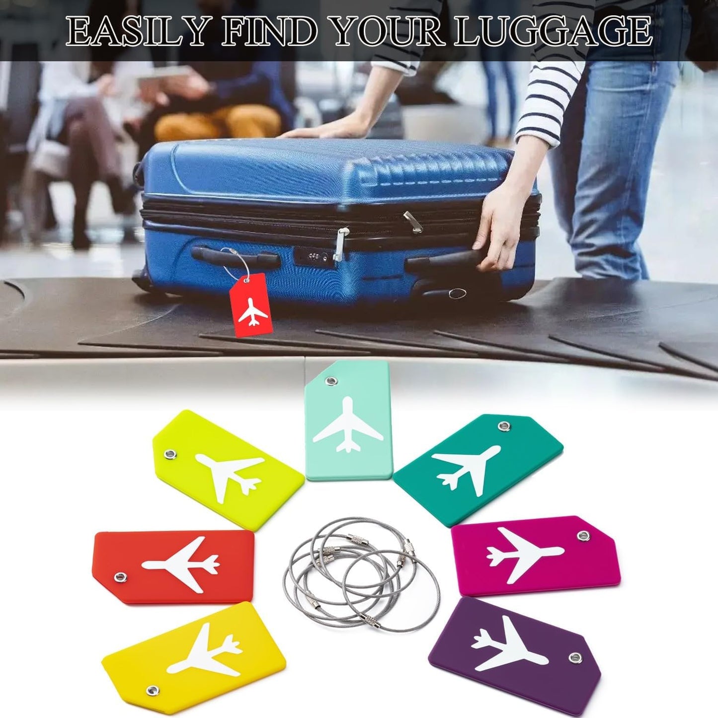7 Pack Silicone Luggage Tag for Suitcases with Name ID Card, TSA Approved, Privacy Protection Travel Suitcase Tags (Grass Green)