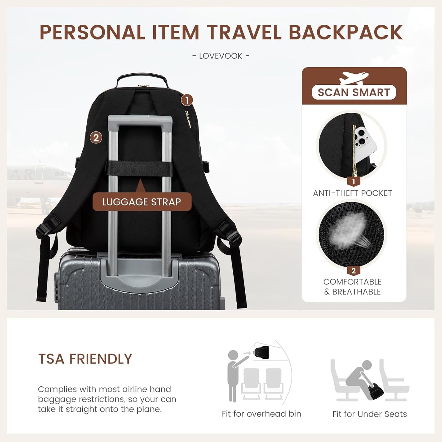 LOVEVOOK Laptop Backpack for Women with Pouch Pocket for Large Capacity Cup,18 Inch Laptop Computer Bag Travel Backpack Purse,Waterproof Work Business Backpack College Teacher Bags,Black
