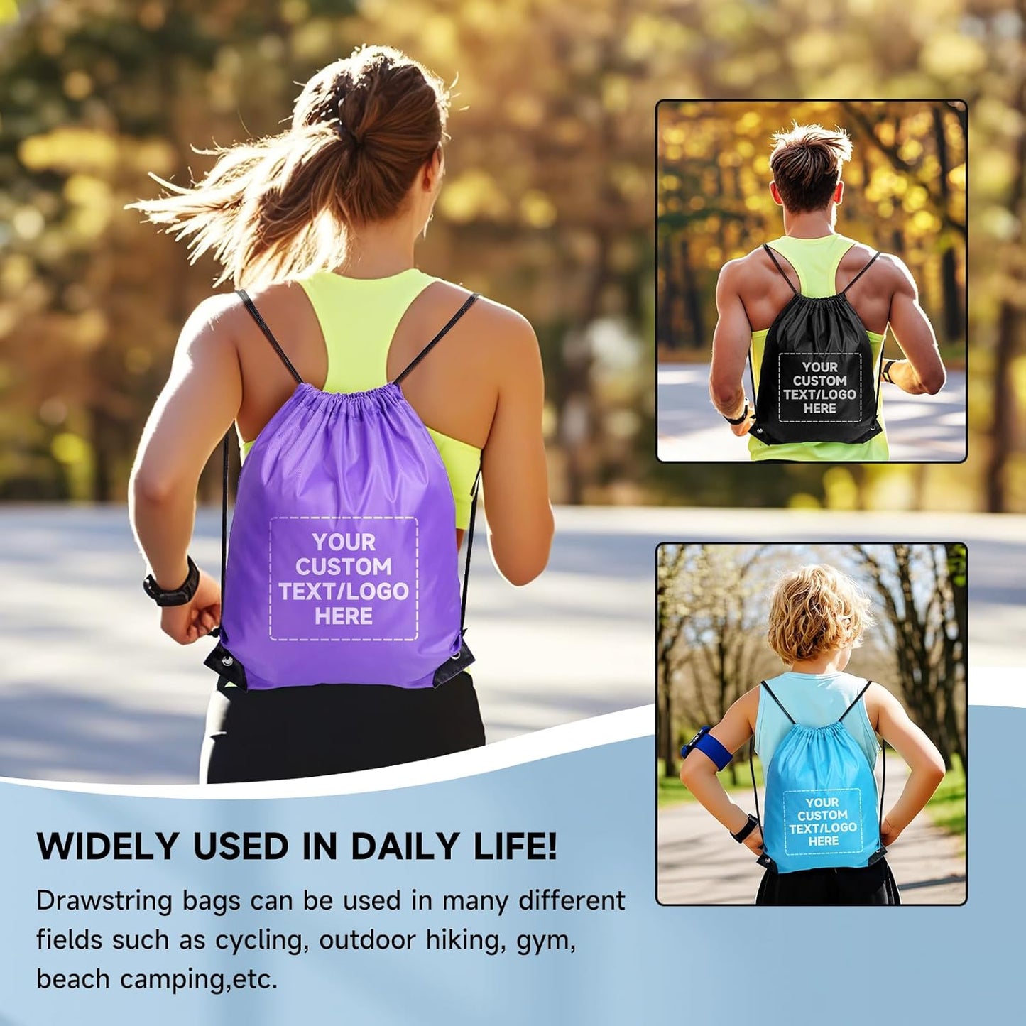 Custom Drawstring Bags With Logo, 1 Pack Personalized Text Drawstring Backpack Bulk Great for