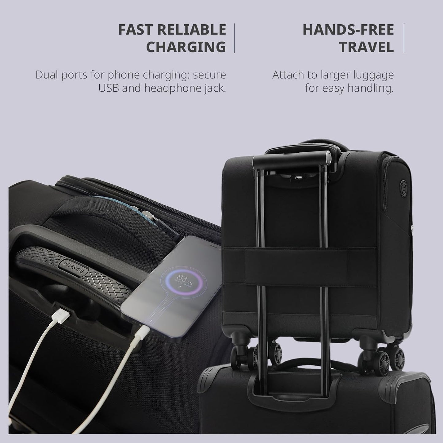 Verage Carry On Underseat Luggage with Wheels & USB Port, 14 Inch Wheeled Spinner Bag Carry-on Luggages for Airlines, Lightweight Suitcase Men Women, Pilots and Crew(14-Inch Compact Underseat Pro)