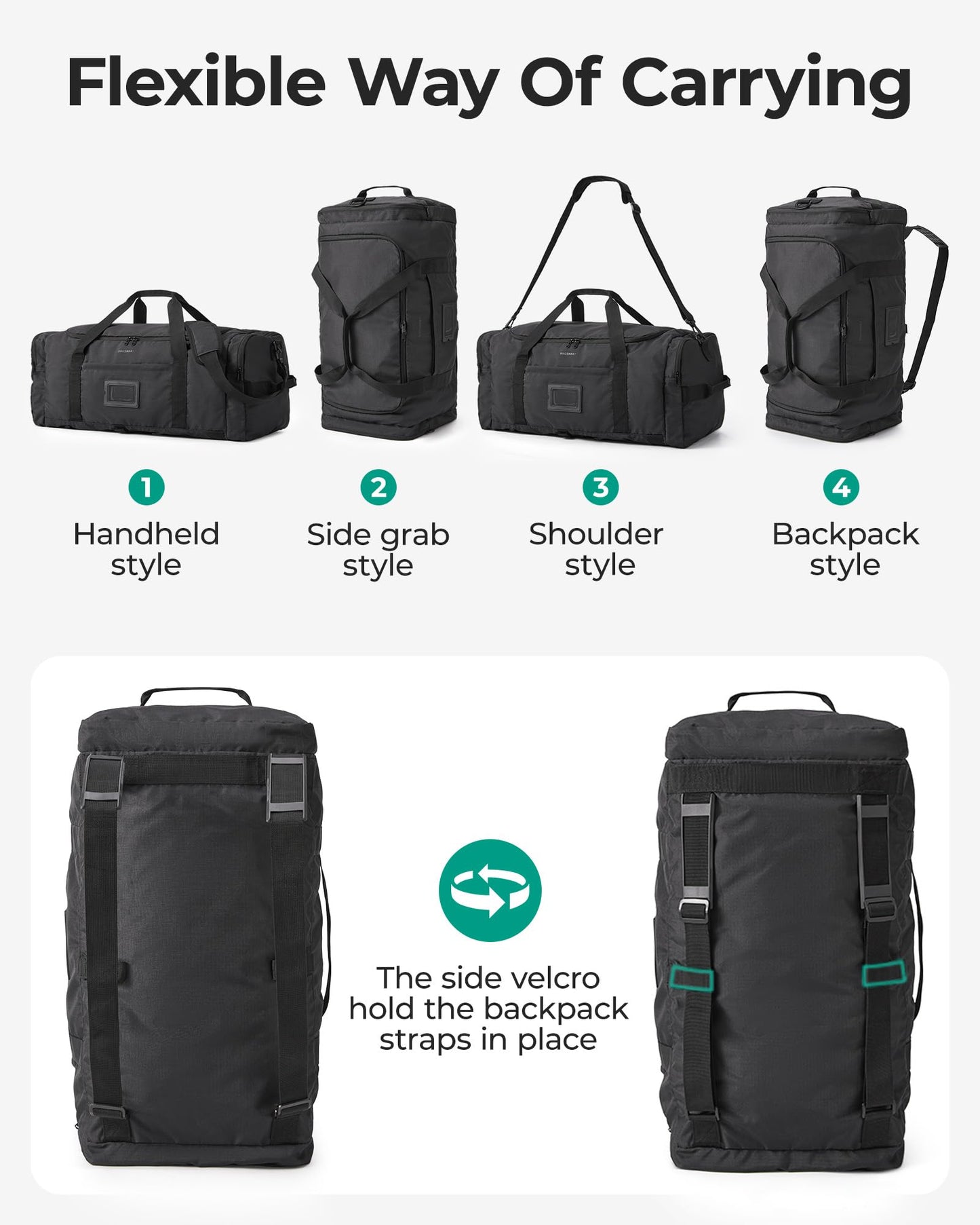 BAGSAMRT 60L Foldable Duffle Bag for Travel, Large Travel Duffel Bag for Men, 4 in 1 Travel