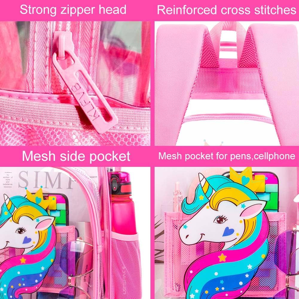 Clear Backpack for Girls and Boys, Kids Transparent Bookbag, 3PCS Cute See Through School Bag for Elementary Prechool