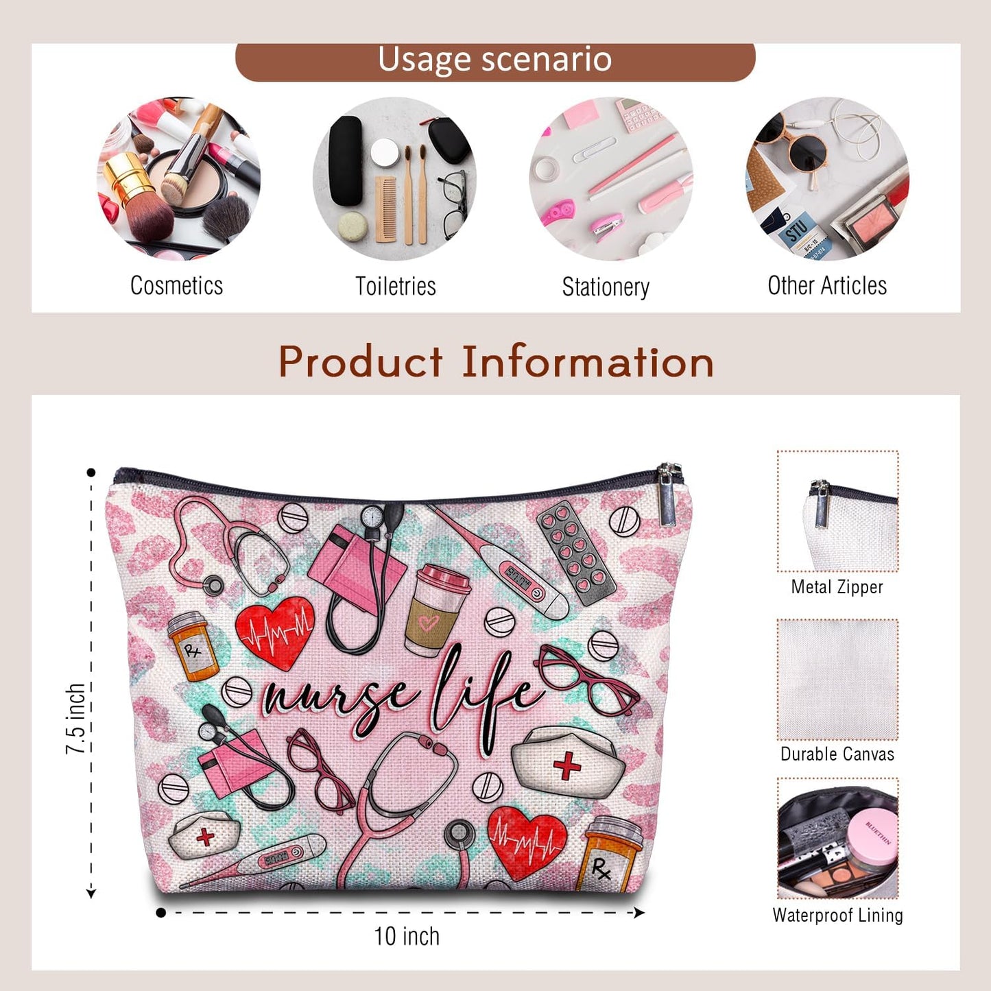 Nurse Life Nurse Makeup Bag - Nurse Gifts Nursing Bags, Nurse Graduation Gifts for Women, Pink Emergency Room ICU Nurse Cosmetic Bag
