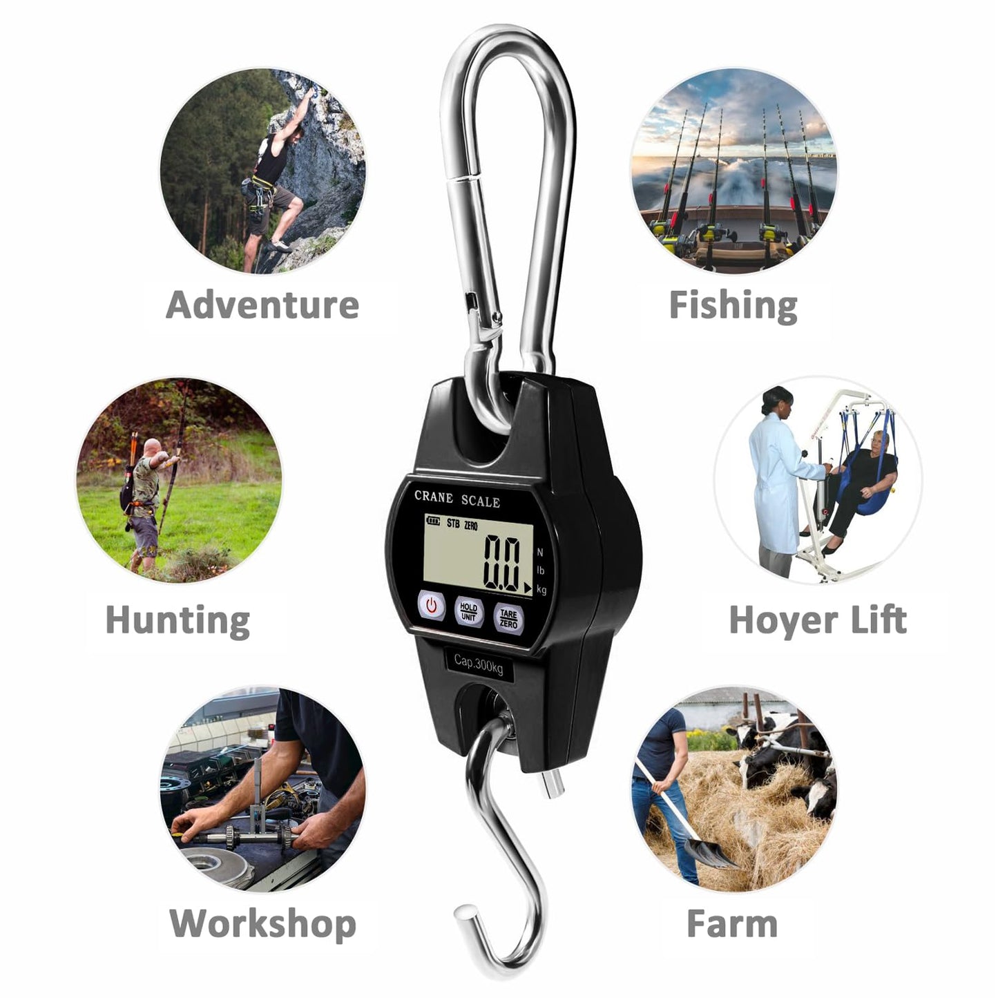 Digital Hanging Crane Scale 660LB/300KG, Deer Hunting Scales, Farm,Fishing, Fish, Meat,Game,Luggage