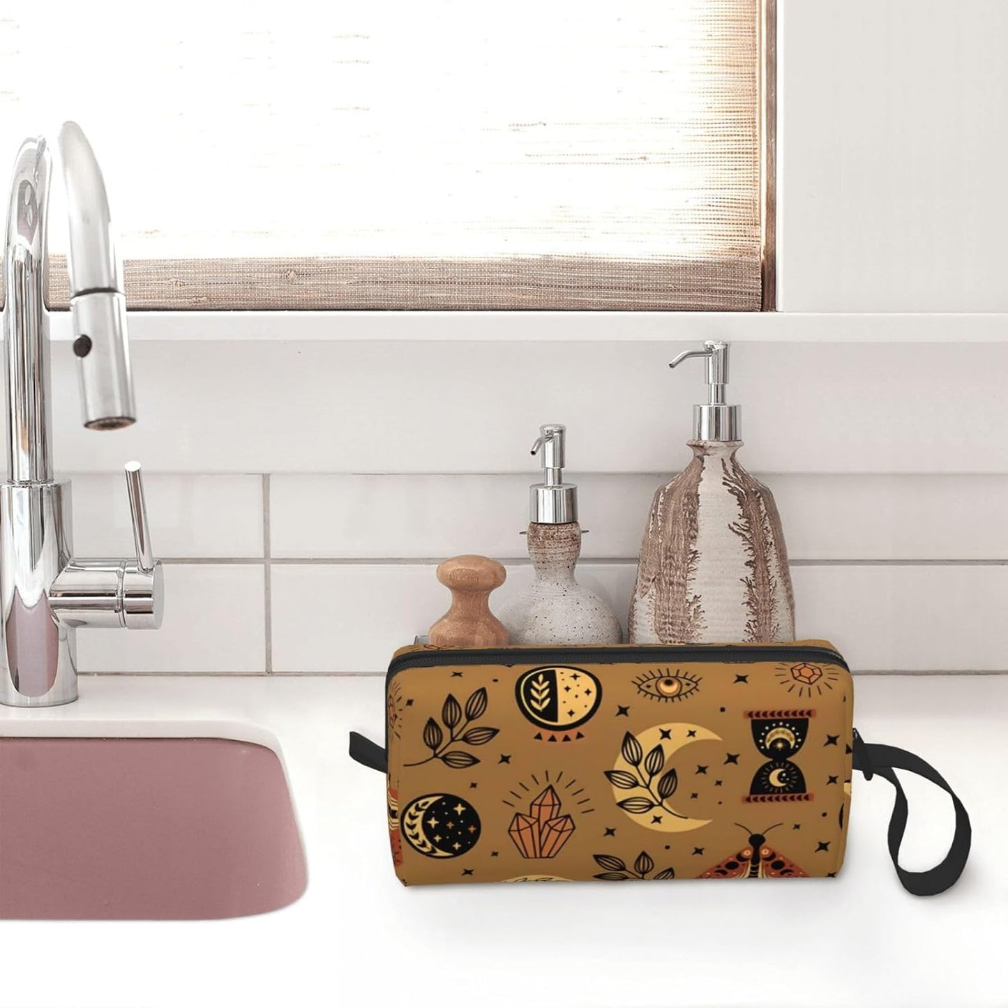 Mystical Moon & Star Makeup Bag Small Organizer Small Travel Cosmetic Bags Compact Durable Oxford Fabric Multi-Purpose Storage Perfect for Travel, Gym, Daily Use