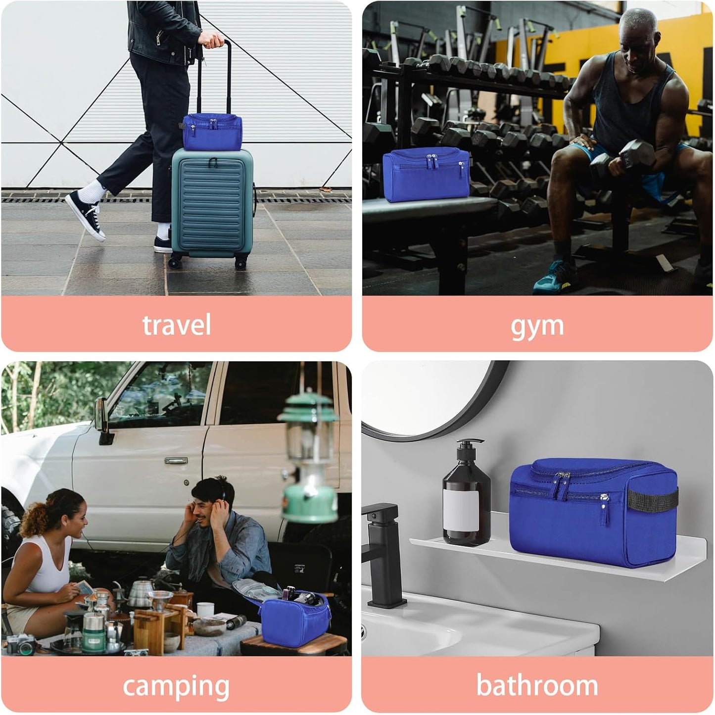 Hanging Toiletry Bag for Women and Men Traveling Makeup Large Capacity Cosmetics Portable Dopp Kit Storage Organizer Bag with Hanging Hook for Toiletries Brushes (Navy Blue)